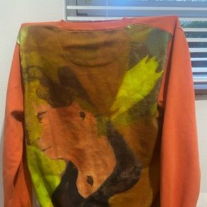 Orange Blackburn v neck sweatshirt, large with a mural on the back